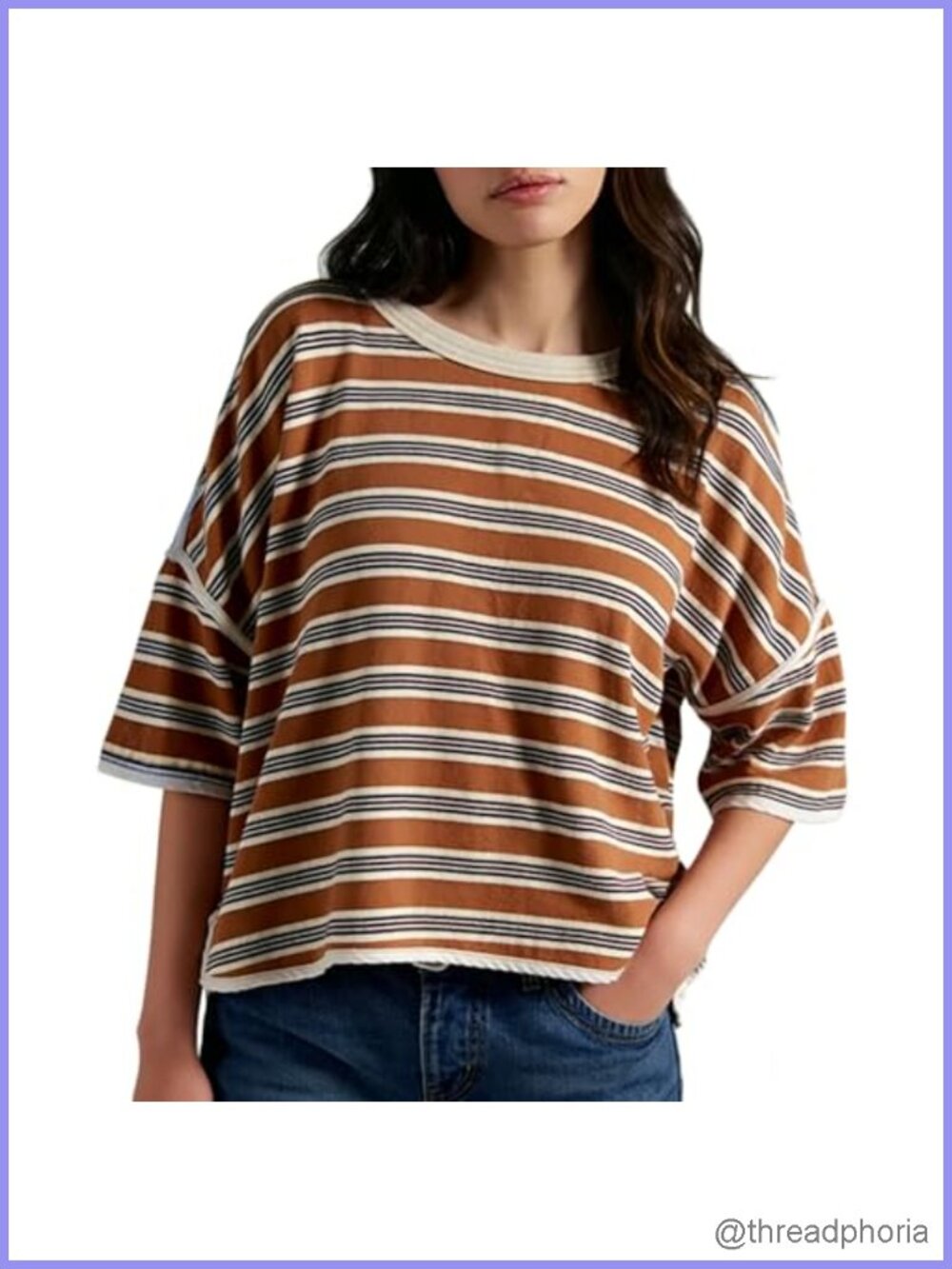 Oversized Striped Cropped Tee Short Sleeve Y2K Summer Casual Baggy Top